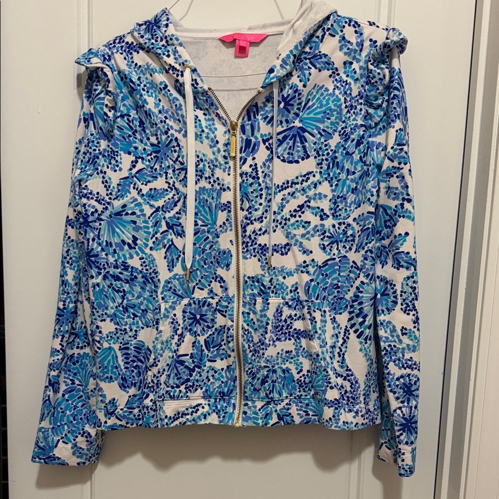 Lilly Pulitzer Blue and White Floral Hoodie